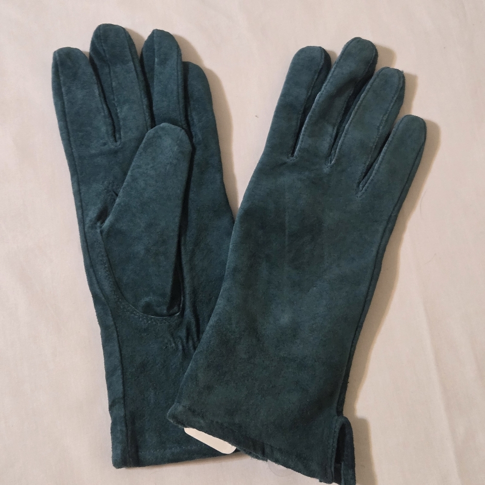 vtg lerner 80s teal green suede leather driving gloves sz s wms classic elegant